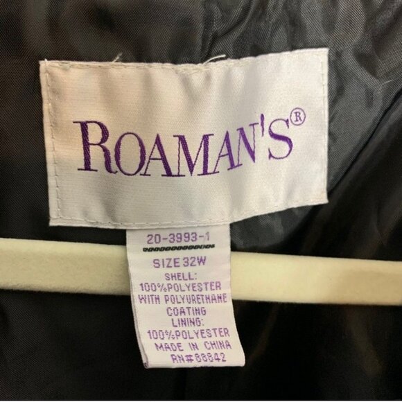 Black Roamans Ruffled Button Front Coat Size 32W-GOOD CONDITION. - Picture 4 of 5